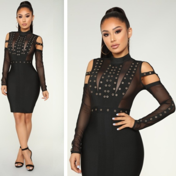 Black Bandage Dress with Sheer Detail - Picture 1 of 6